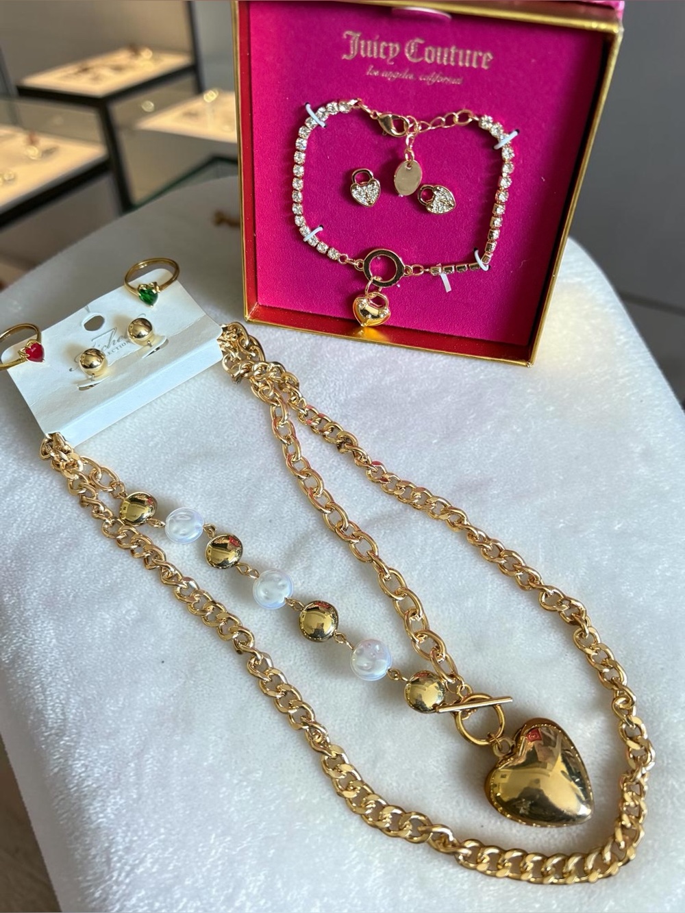 Juicy Couture Gold Heart Locket bracelet set paired w/ Michelle collection set